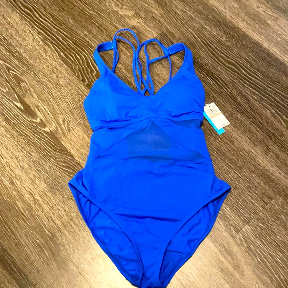NWT blue one piece with sheer detail
